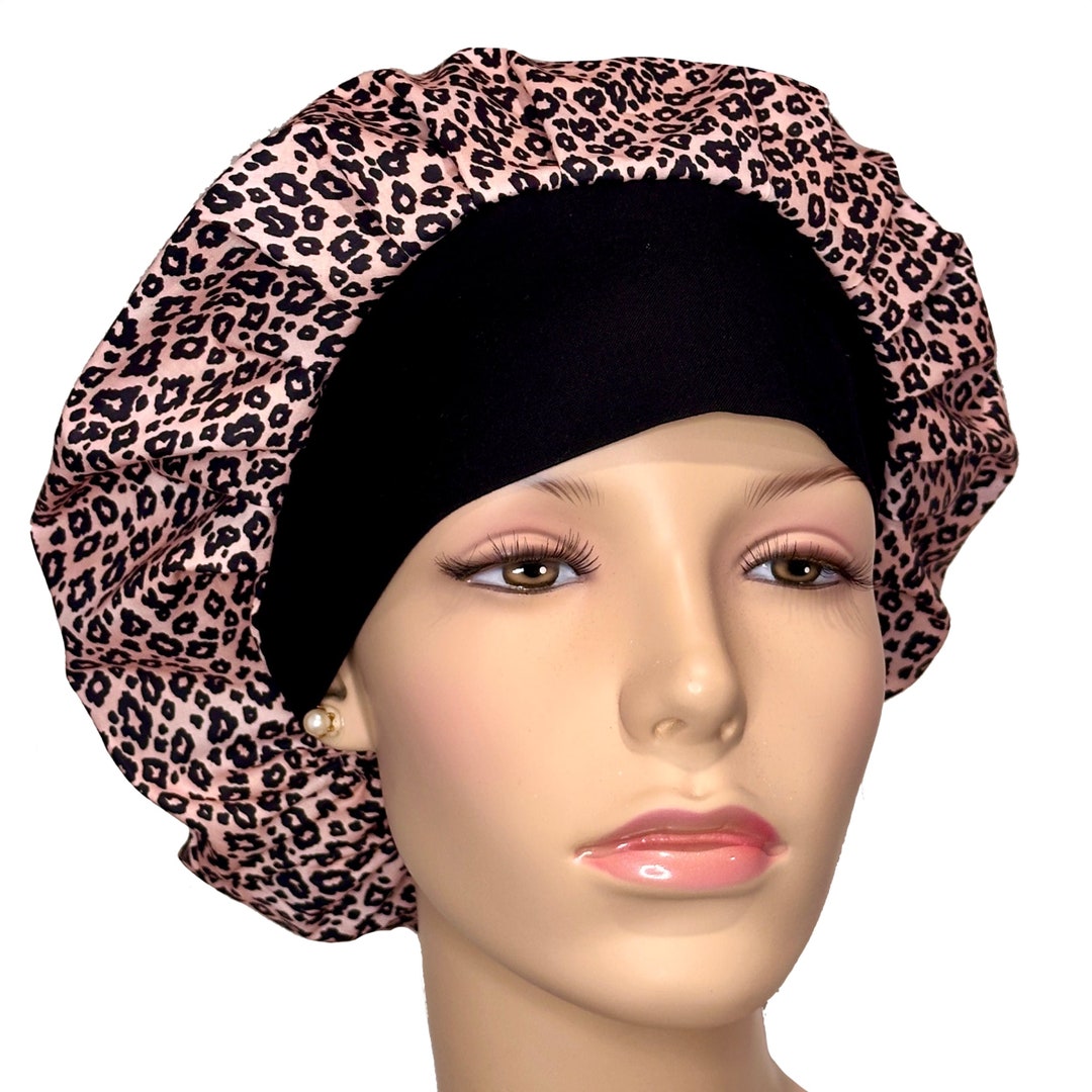 Scrub Caps Pink Leopard Printscrubheadsbouffant Scrub Etsy