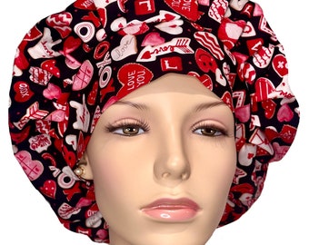 Scrub Hats Valentines Day Frosted Cookies-Bouffant Scrub Hat-Scrub Caps-Cookies Hat-ScrubHeads-Valentines Scrub Hat-Heart Cookies Scrub Hat