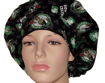 Scrub Caps Boston Celtics Basketball Fabric-ScrubHeads-Bouffant Scrub Hat-Basketball Scrub Hat-Boston Scrub Hat-Celtics Scrub Hat-Scrub Caps