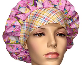 Scrub Hats Easter Pink Gnomie Bunnies-Scrub Caps-ScrubHeads-Easter Scrub Hat-Scrub Hats For Women-Holiday Scrub Hat-Easter Gnomes Fabric