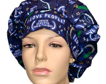 Scrub Cap Anesthesia I Love People- Purple Fabric-ScrubHeads-Bouffant Scrub Hat-CRNA Scrub Hat-Anesthesiologist-Sedation-General Anesthesia