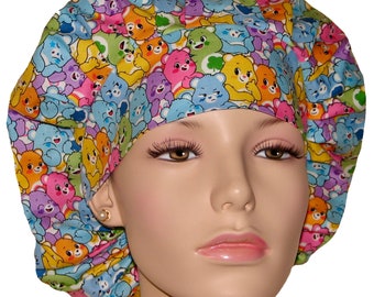 Scrub Caps Care Bears Fabric-ScrubHeads-Bouffant Scrub Hats-Pediatric Scrub Hat-Scrub Caps-Scrub Hats for Women-Multi Care Bears Fabric