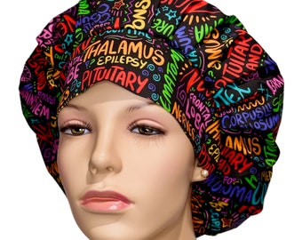 Scrub Cap Neuro Scribbles Black Fabric-ScrubHeads-Bouffant Scrub Hat-Neurology-Brain-Neurosurgery-Neurologist-Parts of Brain-Neuro Nurse