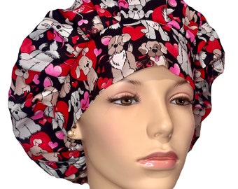 Scrub Hats Valentines Day Love A Pup-Bouffant Scrub Hat-Scrub Caps-Dogs Hearts Hat-ScrubHeads-Valentines Scrub Hat-Veterinarian Scrub Hat