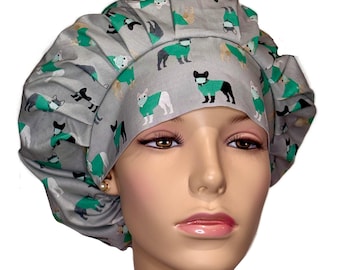 Scrub Caps French Bulldogs In Scrubs-Veterinarian Scrub Hat-ScrubHeads-Bouffant Scrub Hat-Dog Fabric-Vet Tech Scrub Hat-Frenchies Scrub Hat
