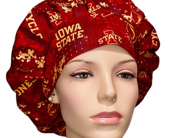 Scrub Caps Iowa State Cyclones Splattered Fabric-Bouffant Scrub Hats-ScrubHeads-Iowa Scrub Hat-Cyclones Scrub Hat-Scrub Caps For Women-Iowa-
