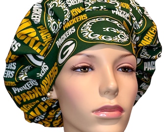 Scrub Caps Green Bay Packers G Print Fabric-ScrubHeads-Scrub Hats Women-Scrub Cap-Fabric Scrub Hats-Football Scrub Hat-Packers Scrub Hat