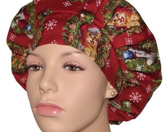 Scrub Caps Christmas Cats-ScrubHeads-Etsy Scrub Hats-Holiday Scrub Hats-Bouffant Scrub Hat-Cats-Surgical Hat-Women's Scrub Hats-Christmas