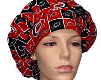 Scrub Hats Carolina Hurricaines-NHL Cotton Fabric-Scrub Hat For Women-Hockey Scrub Hat-ScrubHeads-Anesthesia Scrub Hat-Etsy Scrub Hats