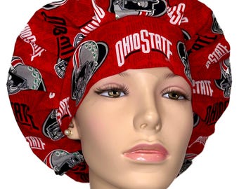 Scrub Caps Ohio State University Buckeyes Helmets Cotton Fabric-Bouffant Scrub Hat-Ohio-Buckeyes Scrub Hat-ScrubHeads-OSU Scrub Hat-Buckeyes