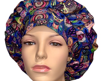 Scrub Caps Multicolor Owls-ScrubHeads-Bouffant Scrub Hats-Scrub Caps-Sahul Land-Scrub Hats For Women-Owls Scrub Hat-Anesthesia Scrub Hat