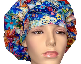 Scrub Caps Multi Fairies Garden Floral-ScrubHeads-FloralScrub Hat-Scrub Caps-Surgical Caps-Fabric Scrub Hats-Surgical Caps For Women