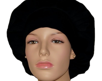 Scrub Hats Solid Black-ScrubHeads-Bouffant Scrub Cap-Fabric Scrub Hat-Women's Scrub Hat-Etsy Scrub Hat-Anesthesia Scrub Hat-Surgical Nursing