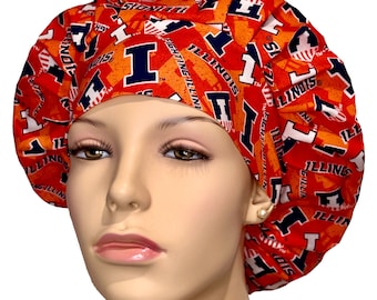 Scrub Caps Illinois Fabric-ScrubHeads-Scrub Hats For Women-College Football-Fabric Scrub Hats-Anesthesia Scrub Hat-University of Illinois