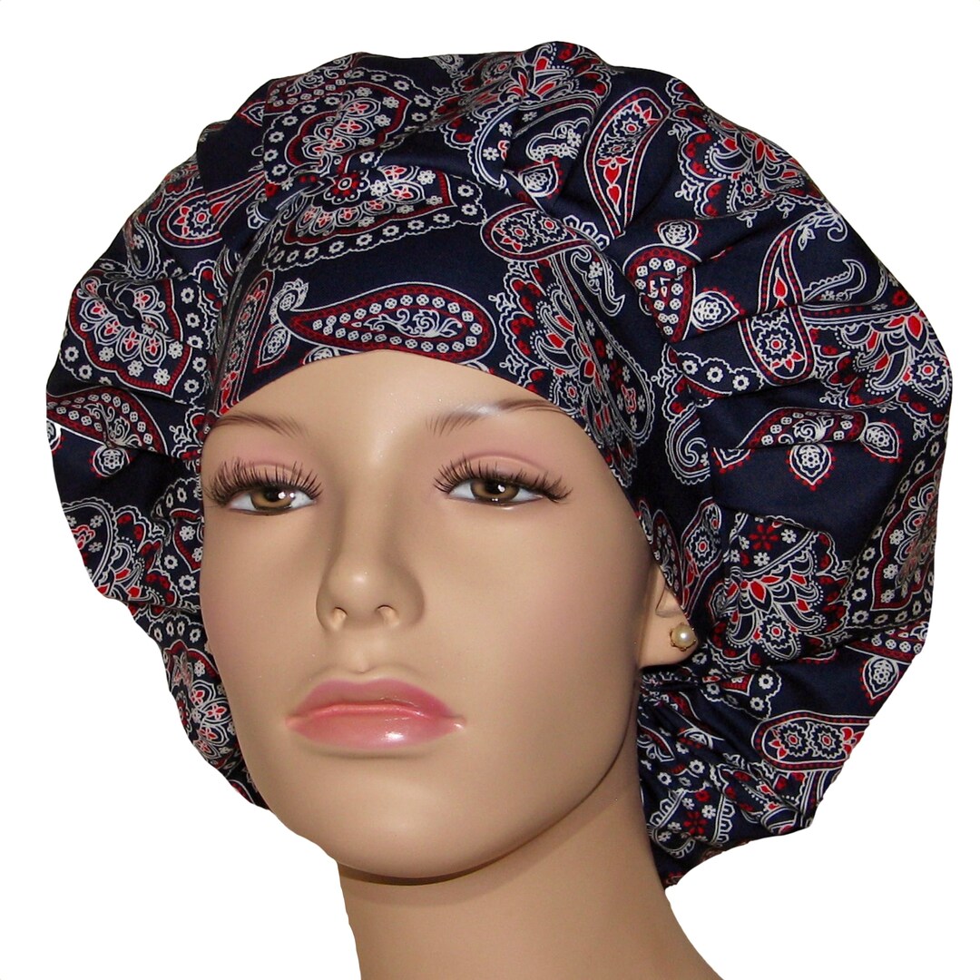 Scrub Hats Navy Bandanascrubheadsscrub Capbouffant Scrub Etsy