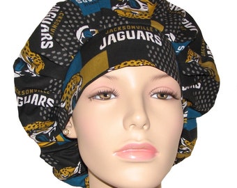 Scrub Caps Jacksonville Jaguars Fabric-Bouffant Scrub Hat-Scrub Cap For Women-ScrubHeads-Jacksonville Scrub Hat-Jaguars Scrub Hat-Florida