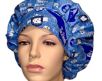 Scrub Hat University NC Home State Cotton Fabric-ScrubHeads-College Football-Bouffant Scrub Hat-Surgical Scrub Cap For Women-Etsy Scrub Hats