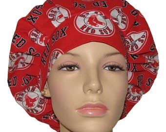 Scrub Caps Boston Red Sox Red Fabric-ScrubHeads-Bouffant Scrub Hat-Scrub Hat For Women-Boston Scrub Hat- Baseball Scrub Hat-Fabric Scrub Hat