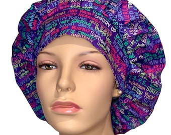 Scrub Cap OR Nurse Sayings On Purple Fabric-ScrubHeads-Bouffant Scrub Hat-OR Nurse Scrub Hat-Operating Room Nurse-Surgical Nurse-Surgery