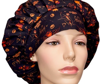 Scrub Caps Halloween Creepy Comic Nightmare Before Christmas Black Fabric-Pumpkin-ScrubHeads-Scrub Cap-Halloween Scrub Hat-Jack Skellington