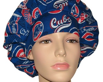 Scrub Cap Chicago Cubs Pennant Fabric-ScrubHeads-Chicago Scrub Hat-Anesthesia Scrub Hat-Scrub Hat For Women-Surgical Hat-Baseball Scrub Hats