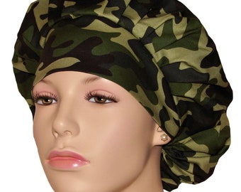 Scrub Caps Greens And Black Camouflage-Scrubheads-Scrub Caps-Fabric Scrub Hat-Bouffant Scrub Hat-Camoflauge Scrub Hat-Anesthesia Scrub Hat