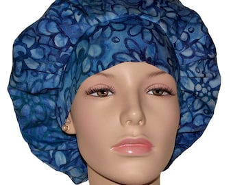 Scrub Caps Batik Royal Blue Petals-ScrubHeads-Fabric Scrub Hats-Scrub Cap-Women's Scrub Hat-Floral Batik Scrub Hat-Anesthesia Scrub Hat