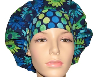 Scrub Caps Navy Daisy Burst-Scrub Cap-Surgical Caps-Surgical Hats-Bouffant Cap-ScrubHeads-Etsy Scrub Hats-Daisy Scrub Hat-Women's Scrub Hats