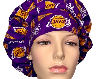 Scrub Caps Lakers Basketball Fabric-Bouffant Scrub Hats-ScrubHeads-Surgical Scrub Cap-Scrub Hats For Women-Basketball Scrub Hats-Los Angeles