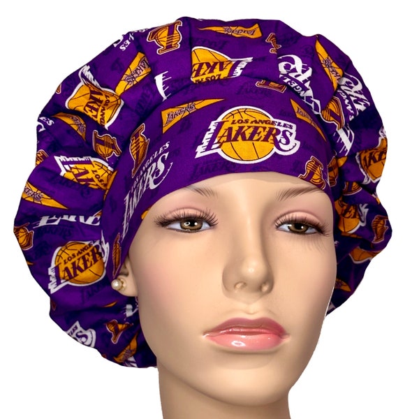 Scrub Caps Lakers Basketball Fabric-Bouffant Scrub Hats-ScrubHeads-Surgical Scrub Cap-Scrub Hats For Women-Basketball Scrub Hats-Los Angeles