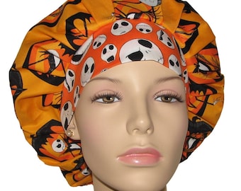 Scrub Caps Halloween Pumpkin King Jack Skellington Fabric-Bouffant Scrub Hat-ScrubHeads-Holiday Scrub Hat-Scrub Cap-Surgical Scrub Cap