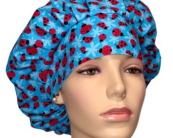 Scrub Caps Turquoise Garden Ladybugs-ScrubHeads-Scrub Hats For Women-Bouffant Scrub Cap-Ladybugs Scrub Hat-Pink Scrub Cap-Etsy Scrub Hats