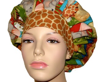 Scrub Caps-Jungle Babies Blocks Cotton Fabric-ScrubHeads-Pediatrics Scrub Hat-Baby Animals Fabric-Scrub Caps-L&D Scrub Hats-Fabric Scrub Hat
