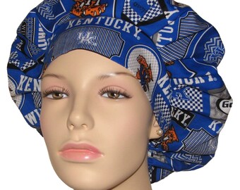 University Of Kentucky Scrub Hat For Women Cotton Fabric-Bouffant Scrub Hats-Scrub Cap-ScrubHeads-Kentucky Scrub Hat-Wildcats Scrub Hat
