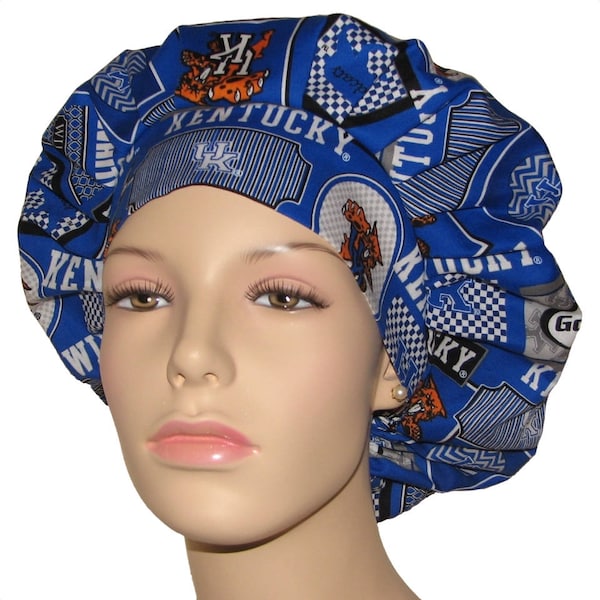 University Of Kentucky Scrub Hat For Women Cotton Fabric-Bouffant Scrub Hats-Scrub Cap-ScrubHeads-Kentucky Scrub Hat-Wildcats Scrub Hat