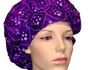 Scrub Caps Purple Batik A Nod To Mod-ScrubHeads-Fabric Scrub Hats-Women's Scrub Hat-Batik Scrub Hat-Etsy Scrub Hat-Bouffant Hat-Purple Batik