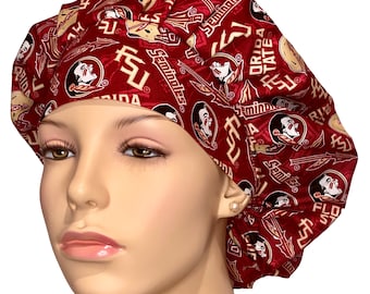 Scrub Caps FSU Seminoles Tone on Tone Fabric-ScrubHeads-College Teams-Bouffant Scrub Hat-Scrub Hats For Women-Florida Scrub Hat-Scrub Hats