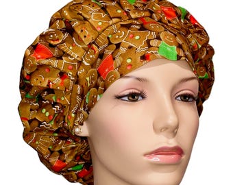 Scrub Caps Gingerbread People-ScrubHeads-Scrub Cap-Christmas Scrub Hat-Fabric Scrub Hat-Christmas Gingerbread-Etsy Scrub Hats-Bouffant Caps