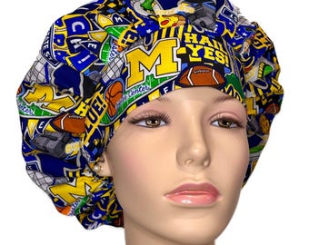 Scrub Caps Univ of Mich Doodles-ScrubHeads-Bouffant Scrub Hat-Michigan Scrub Hat-College Football-Wolverines Scrub Hat-Ann Arbor-Zingermans