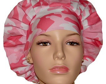 Scrub Caps Pink Camouflage-Scrubheads-Scrub Caps-Fabric Scrub Hat-Bouffant Scrub Hat-Camoflauge Scrub Hat-Anesthesia Scrub Hat-Camo Fabric