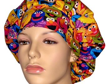 Scrub Caps Sesame Street Characters-Pediatrics Scrub Hat-Scrub Caps-Bouffant Scrub Hat-ScrubHeads-Women's Scrub Hats-Sesame Street Scrub Hat