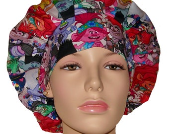 Scrub Caps Trolls Fabric-Scrub Caps-ScrubHeads-Scrub Hat For Women-Bouffant Scrub Hats-Trolls Characters Fabric-Cartoon Scrub Hat-Trolls