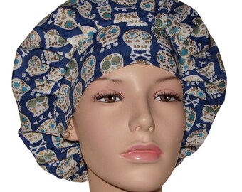 Scrub Caps Bonehead Sugar Skulls Cadet Blue-ScrubHeads-Scrub Caps-Bouffant Scrub Hats-Surgical Scrub Hat-Women's Scrub Hat-Skulls Scrub Hat