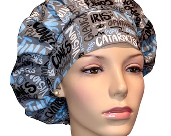 Scrub Cap Scrub OphthalmologyScribbles-ScrubHeads-Bouffant Scrub Hat-Eye Surgery Scrub Hat-Cataracts Cornea Fabric-Ophthalmology Clinic