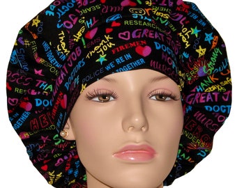 Scrub Caps Thank You Heros Fabric-ScrubHeads-Scrub Cap-Heros Bouffant Scrub Hat-Women's Scrub Hat-CRNA Scrub Hat-Etsy Scrub Hats-Medical