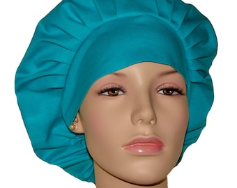 Scrub Cap Splash Turquoise Fabric-ScrubHeads-Bouffant Scrub Hat-Kona Fabric Scrub Hat-Women's Scrub Hat-Etsy Scrub Hats-Anesthesia Scrub Hat