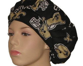 Scrub Hats New Orleans Saints Fabric-Bouffant Scrub Hat-ScrubHeads-Scrub Cap-Saints Scrub Hat-Surgical Scrub Caps-Etsy Scrub Hats