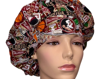 Scrub Caps Florida State Doodle Cotton Fabric-ScrubHeads-Anesthesia Scrub Hat-Scrub Hat For Women-Scrub Hats-College Football-FSU Football