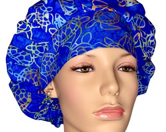 Scrub Caps Ocean Royal Blues Batik Sea Turtles-Scrub Caps-ScrubHeads-Surgical Caps-Women's Scrub Hats-Etsy Scrub Hat-Batik Scrub Hats-Turtle