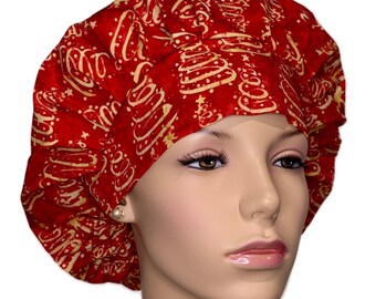 Scrub Caps Christmas Red Batik Ribbon Trees-ScrubHeads-Scrub Cap-Bouffant Scrub Hat-Merry Moments Christmas-Scrub Hats-Fabric Scrub Hat